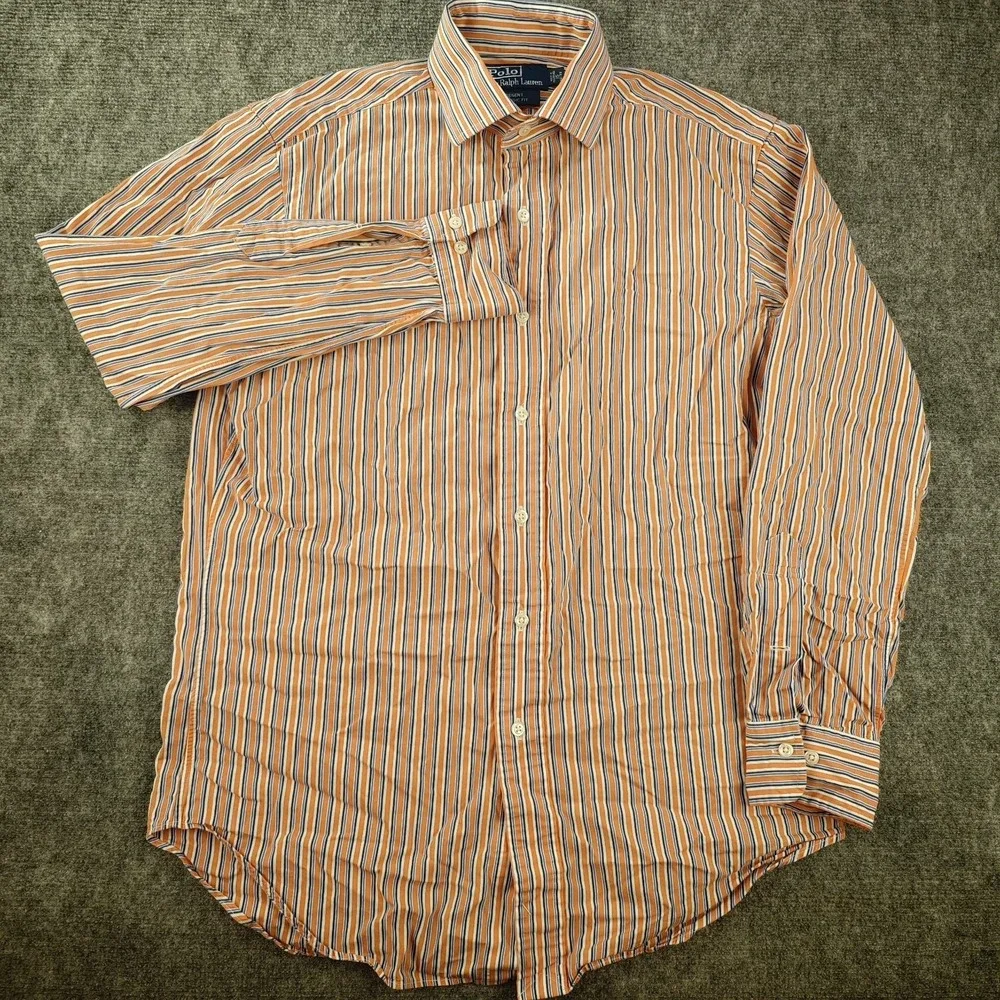 Polo Ralph Lauren Dress Shirt Mens 15 32/33 Regent‎ Orange Blue Striped Spread